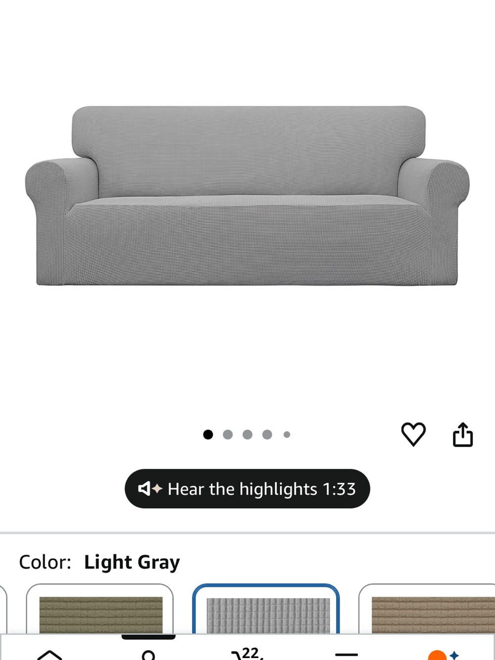 Easy-Going Light Gray Stretch Sofa Slipcover - New -Oversized Sofa (Light Grey)